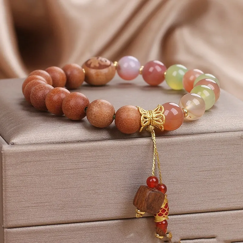 Chinese Style Artistic Retro Sweet Natural Agate Sandalwood Bracelet