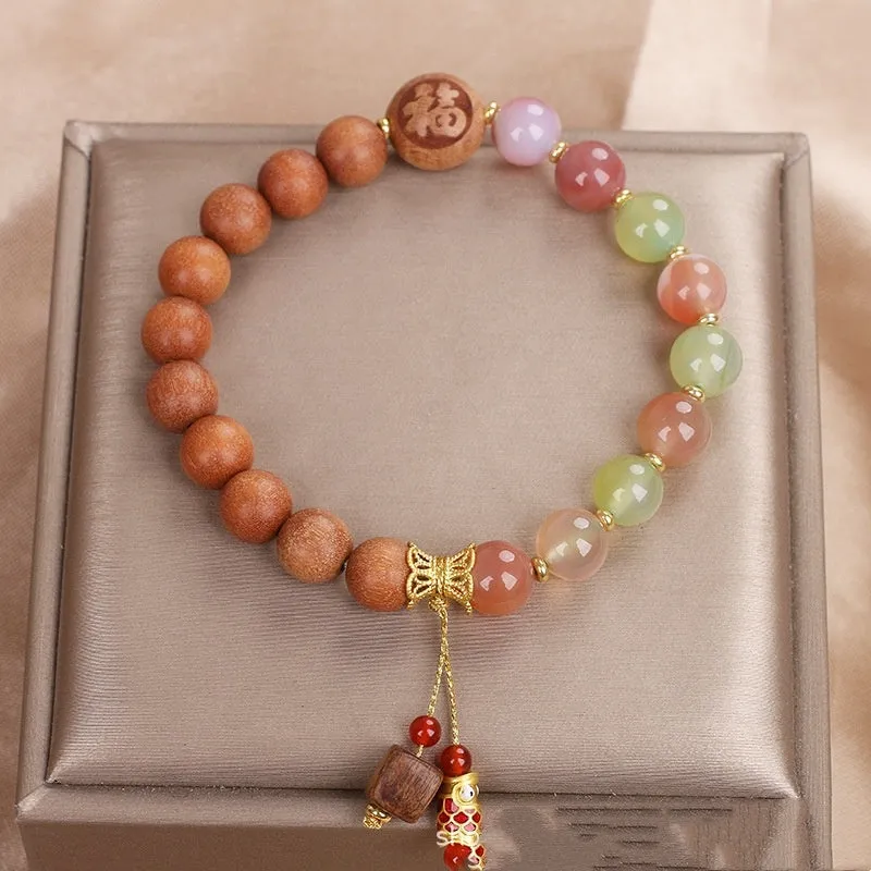 Chinese Style Artistic Retro Sweet Natural Agate Sandalwood Bracelet