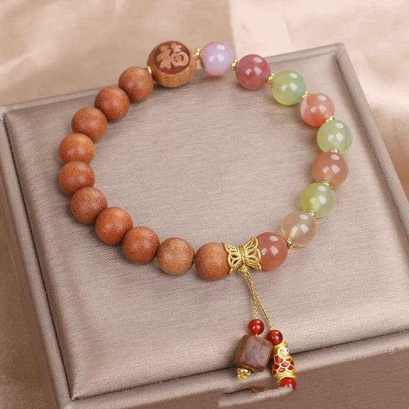 Chinese Style Artistic Retro Sweet Natural Agate Sandalwood Bracelet