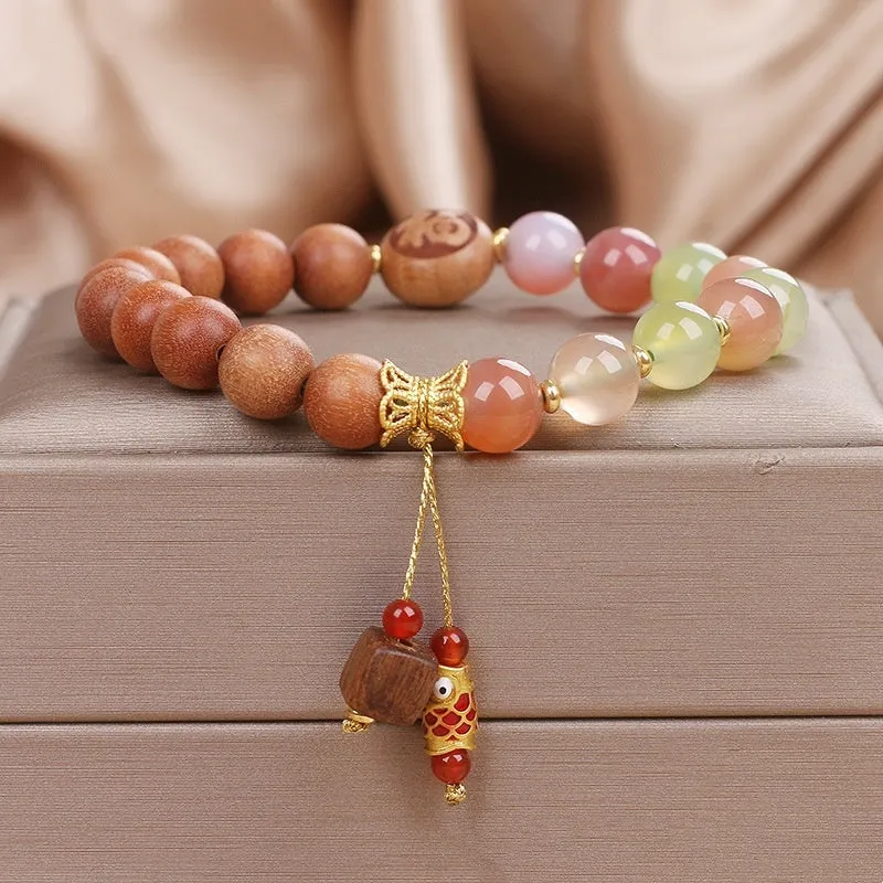 Chinese Style Artistic Retro Sweet Natural Agate Sandalwood Bracelet