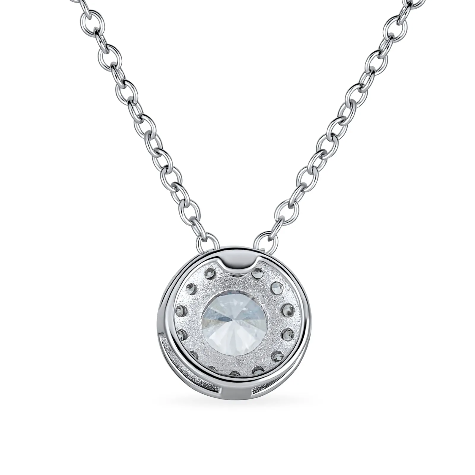 Classic Art Deco Bridal Necklace CZ Halo Circle Pendant Sterling Silver