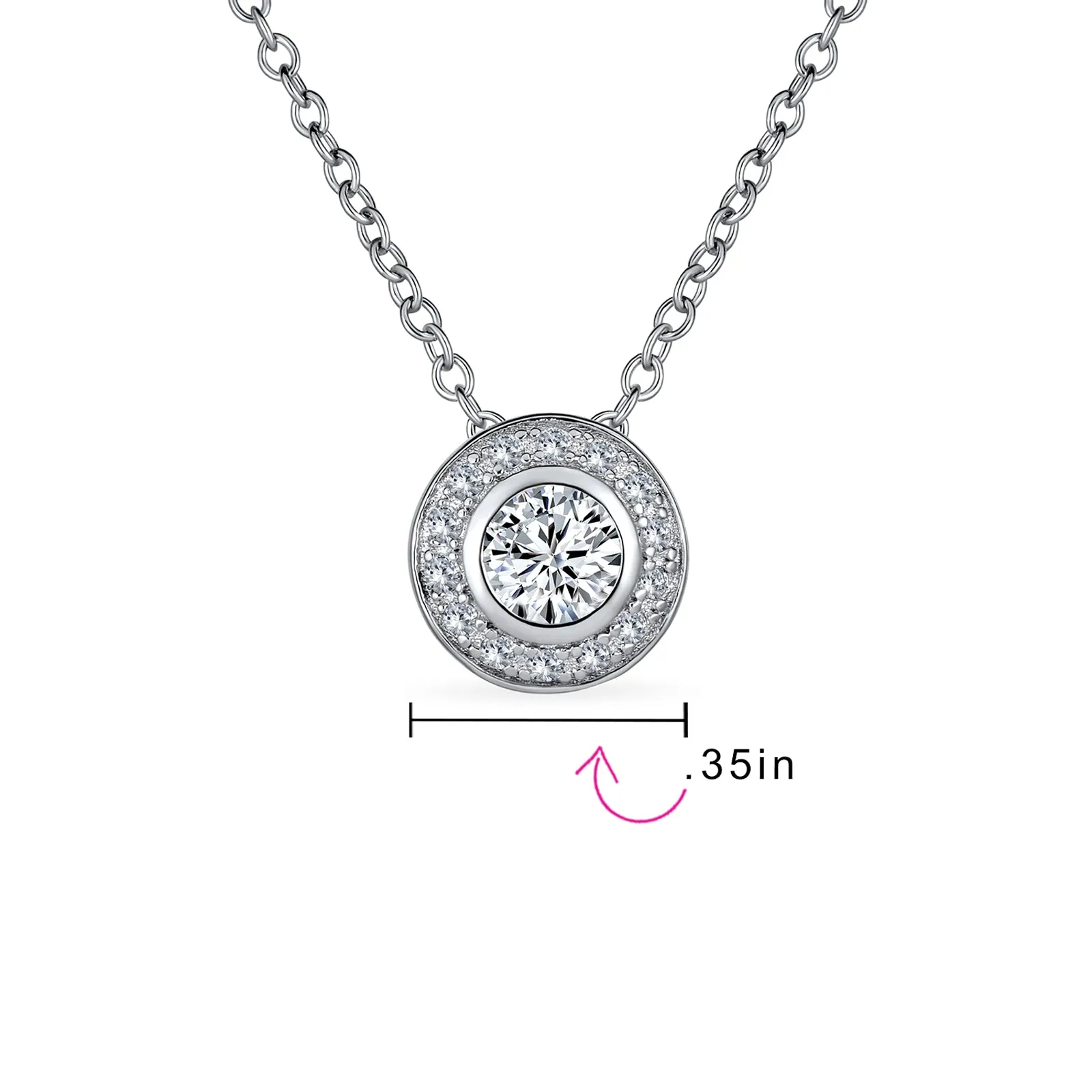 Classic Art Deco Bridal Necklace CZ Halo Circle Pendant Sterling Silver