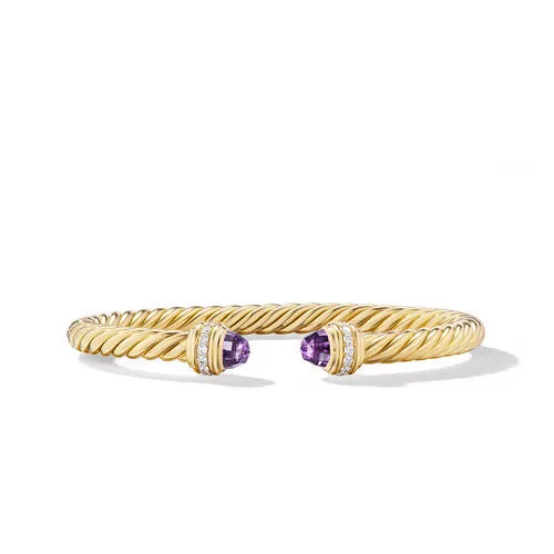 Classic Cablespira Bracelet in 18K Yellow Gold with Amethyst and Diamonds, 5mm