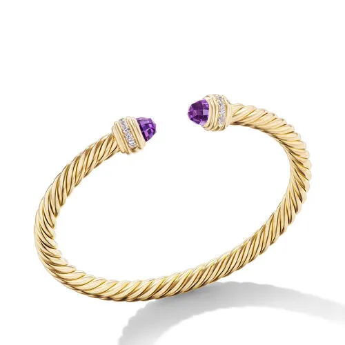 Classic Cablespira Bracelet in 18K Yellow Gold with Amethyst and Diamonds, 5mm