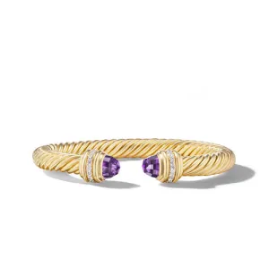 Classic Cablespira Bracelet in 18K Yellow Gold with Amethyst and Diamonds, 7mm