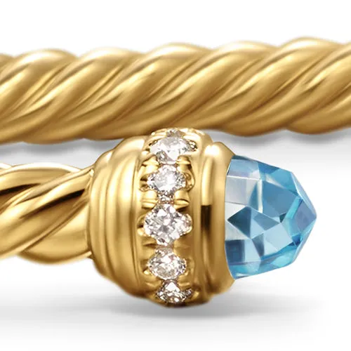 Classic Cablespira Bracelet in 18K Yellow Gold with Blue Topaz and Diamonds, 3mm