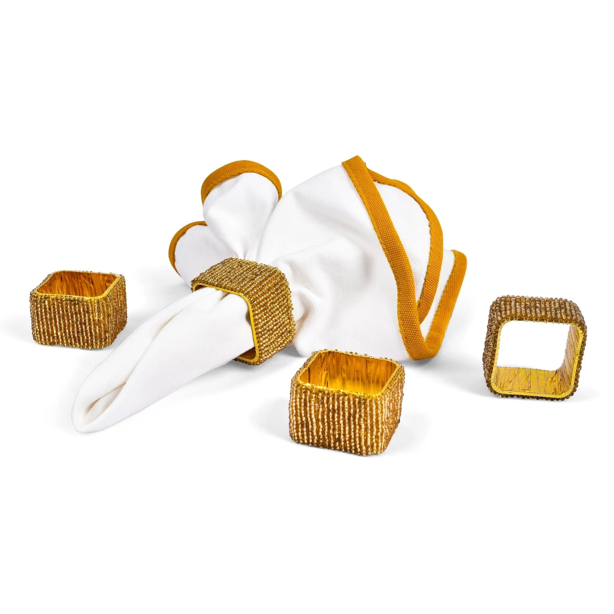 Classic Square Napkin Ring in Gold, Set of 4