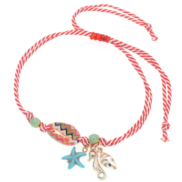 colorful shell anklet bracelet handmade rope chain