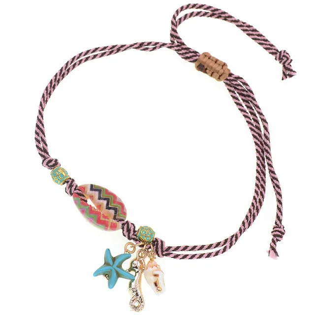 colorful shell anklet bracelet handmade rope chain