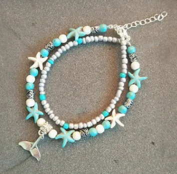 Conch, Starfish, & Pearl Beach Pendant Anklet