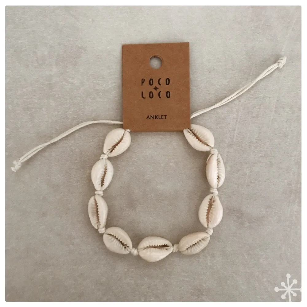 Cowrie Shell Anklet 1 / Cream Cord