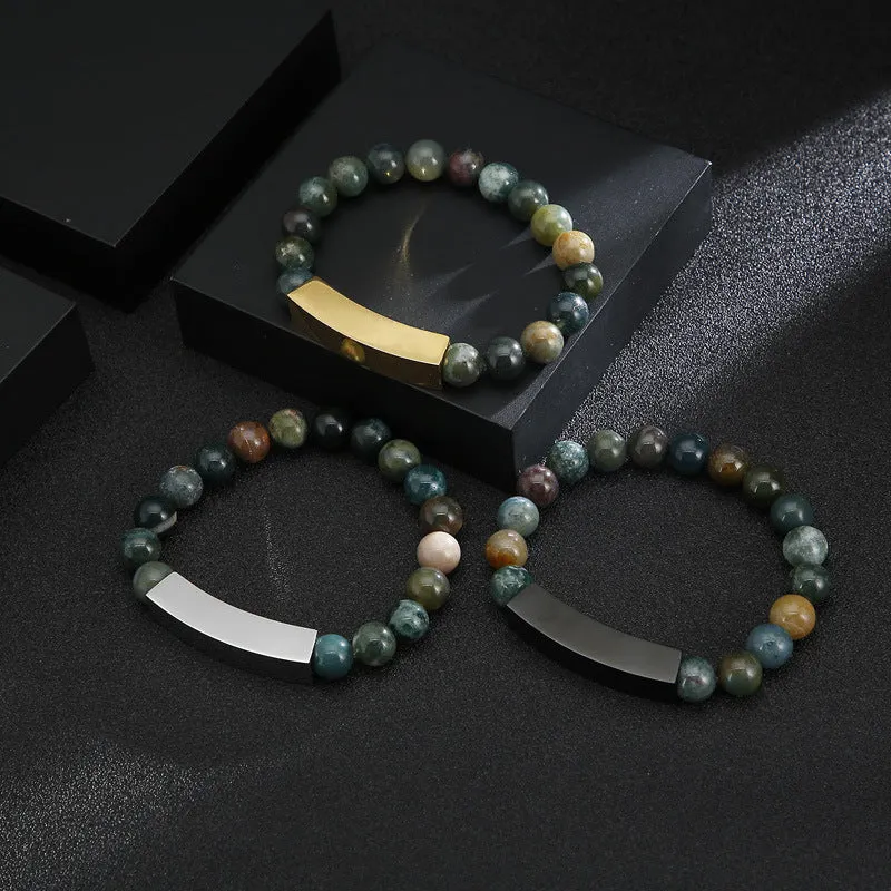 Creative Curved Lettering Stainless Steel Bracelet with Handmade Agate Stone for Men