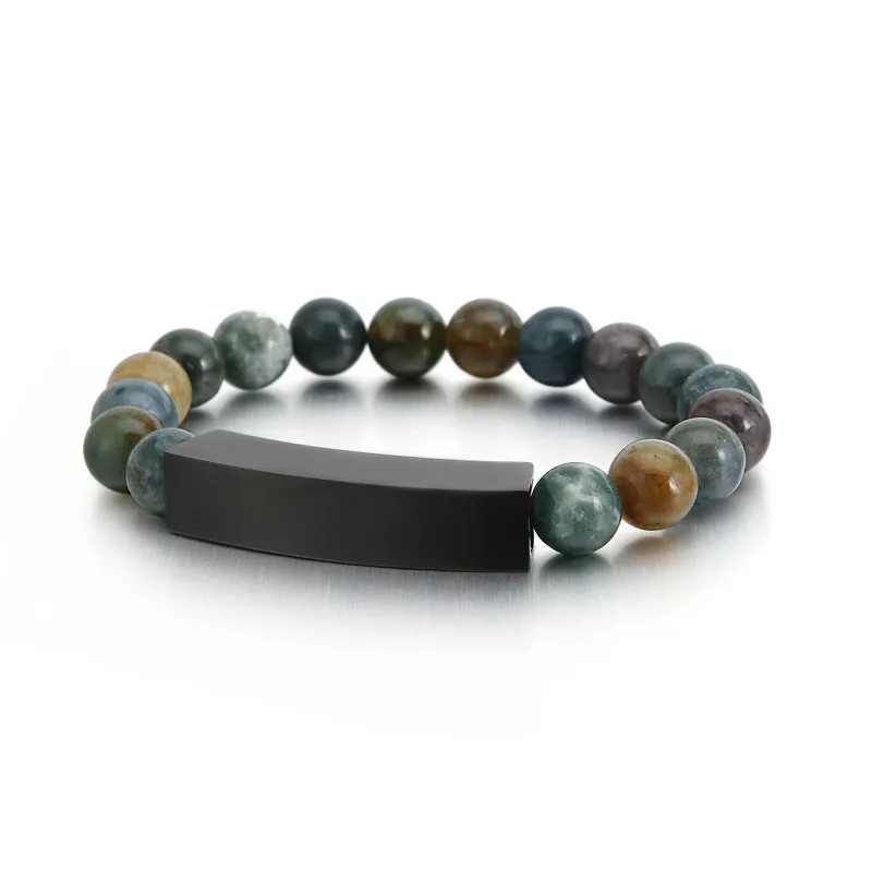 Creative Curved Lettering Stainless Steel Bracelet with Handmade Agate Stone for Men