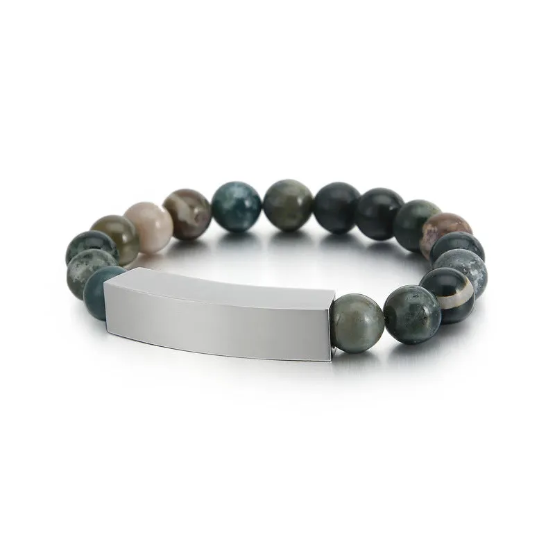 Creative Curved Lettering Stainless Steel Bracelet with Handmade Agate Stone for Men