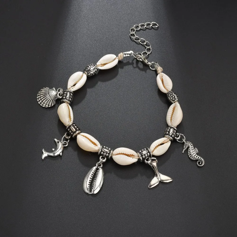 Creative Retro Dolphin Fishtail Shell Pendant Anklet