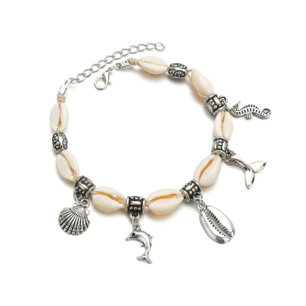 Creative Retro Dolphin Fishtail Shell Pendant Anklet