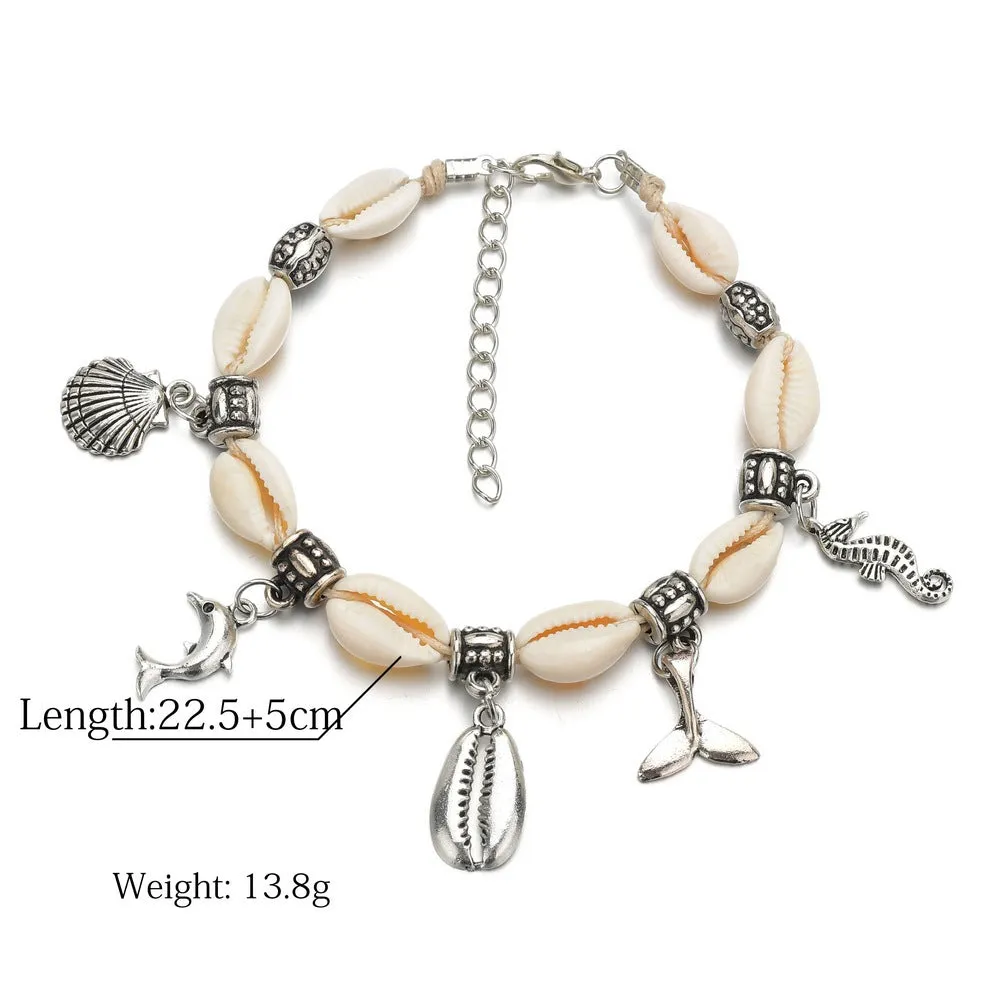 Creative Retro Dolphin Fishtail Shell Pendant Anklet