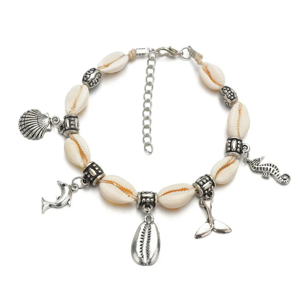 Creative Retro Dolphin Fishtail Shell Pendant Anklet