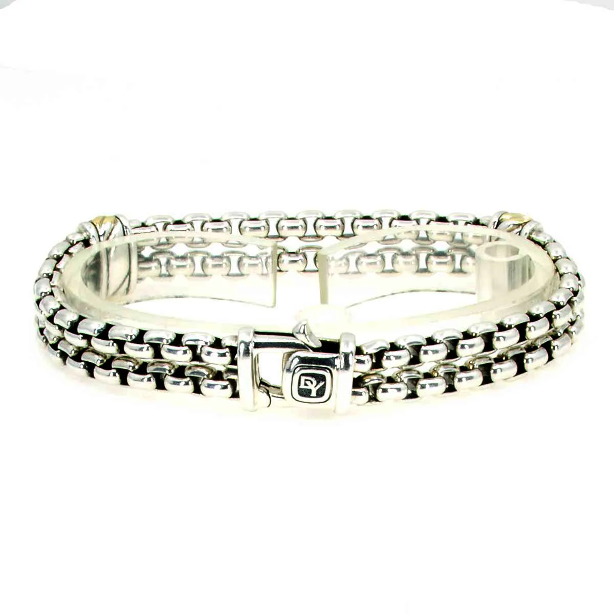 David Yurman Cable 2 Row Box Chain Bracelet in Sterling Silver with 18kt Yellow Gold