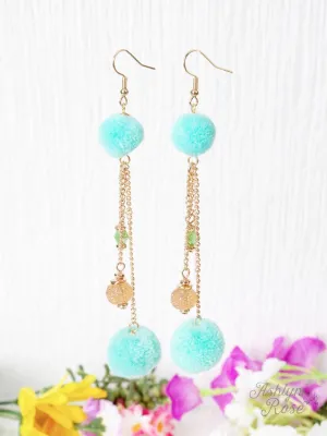 Double The Pom Earrings, Turquoise