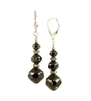 Elegant Cosmic Black Crystal Earrings, Sterling Silver