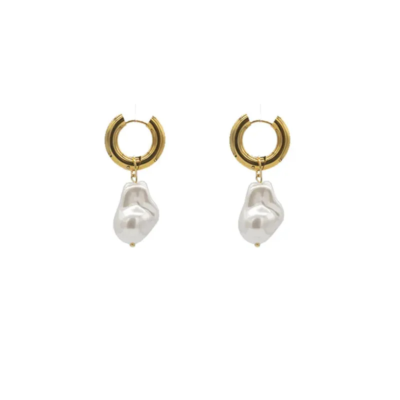 Elegant Flair Baroque Pearl Drop Earrings | Pearl Dangle Earrings | Elegant earrings | Womens gold pearl earrings