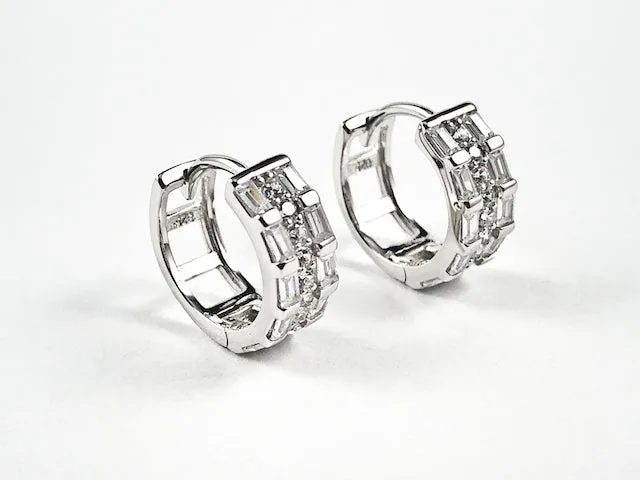 Elegant Multi Row Mix CZ Huggie Style Silver Earrings