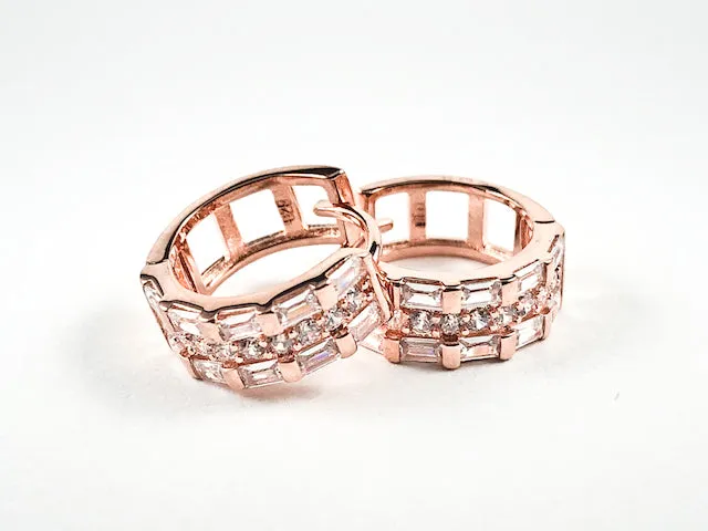 Elegant Multi Row Mix CZ Huggie Style Silver Earrings