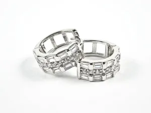 Elegant Multi Row Mix CZ Huggie Style Silver Earrings