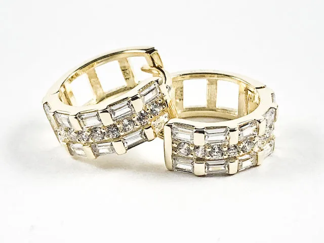 Elegant Multi Row Mix CZ Huggie Style Silver Earrings