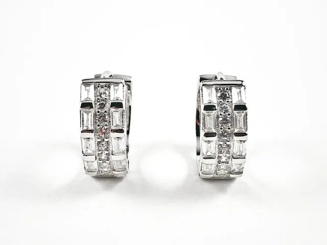 Elegant Multi Row Mix CZ Huggie Style Silver Earrings