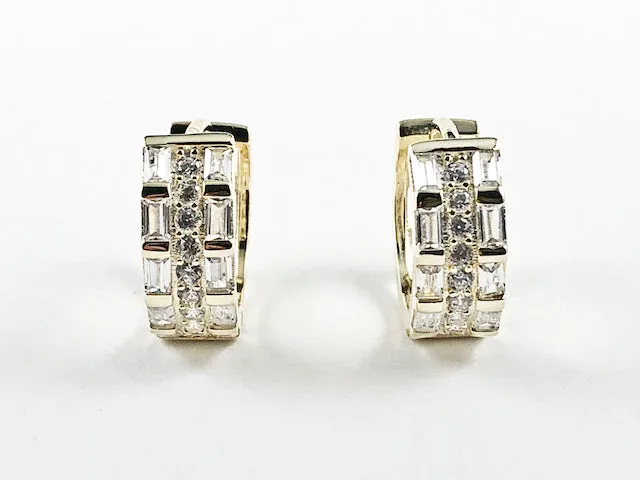 Elegant Multi Row Mix CZ Huggie Style Silver Earrings