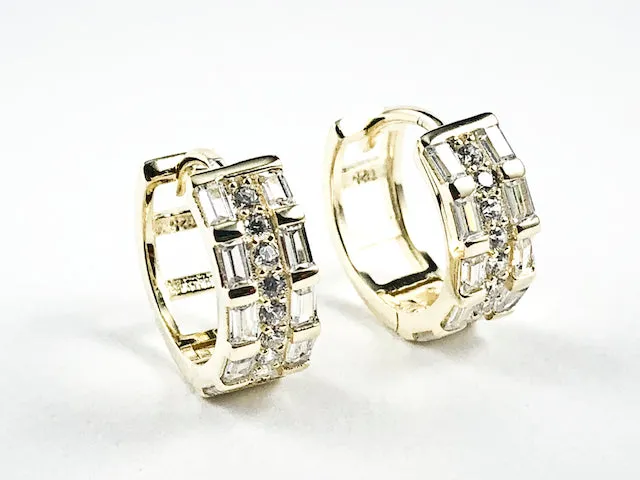 Elegant Multi Row Mix CZ Huggie Style Silver Earrings