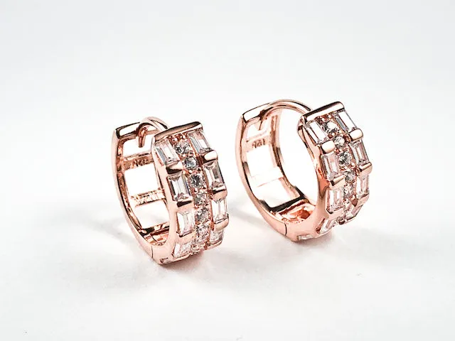 Elegant Multi Row Mix CZ Huggie Style Silver Earrings