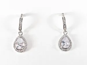 Elegant Pear Shape CZ Dangle Silver Earrings