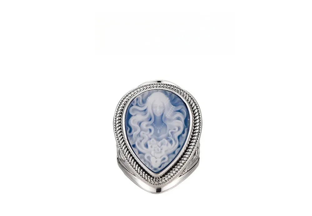 Elena's Spirit S925 Sterling Silver Rings Waterdrop Shaped Shell Agate Cameo Jewellery