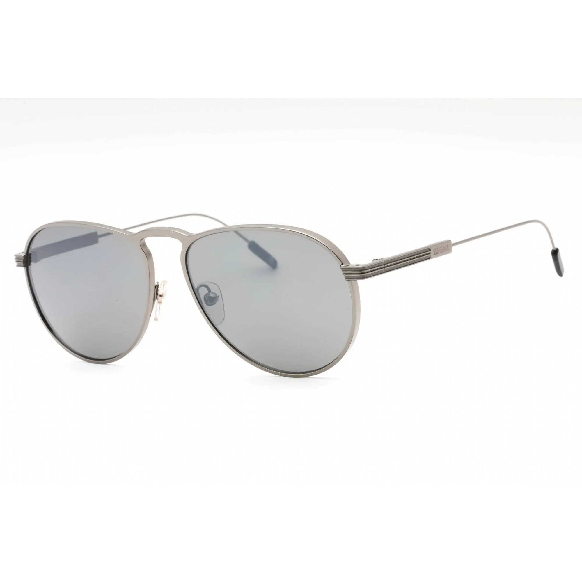 Ermenegildo Zegna Men's Sunglasses - Shiny Gunmetal Metal Oval Frame | EZ0220 08C