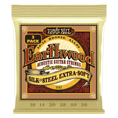 Ernie Ball Earthwood  80/20 Bronze Silk and Steel Ex Soft 10-50 (3 Set Pack)