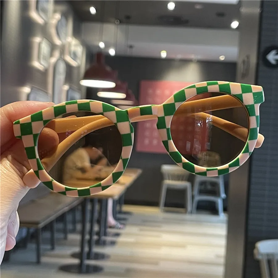 Fashionable personality spot grid children's sunglasses checkerboard children's sunglasses boys' sunglasses men's and women's cute sunglasses