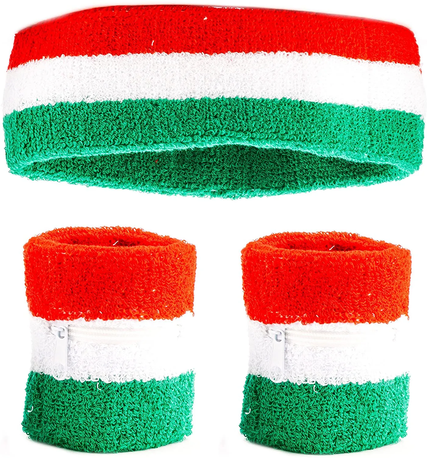 Funny Guy Mugs Unisex Sweatband Set (3-Pack: 2 Wristbands with Zipper/Wrist Wallet & 1 Headband)