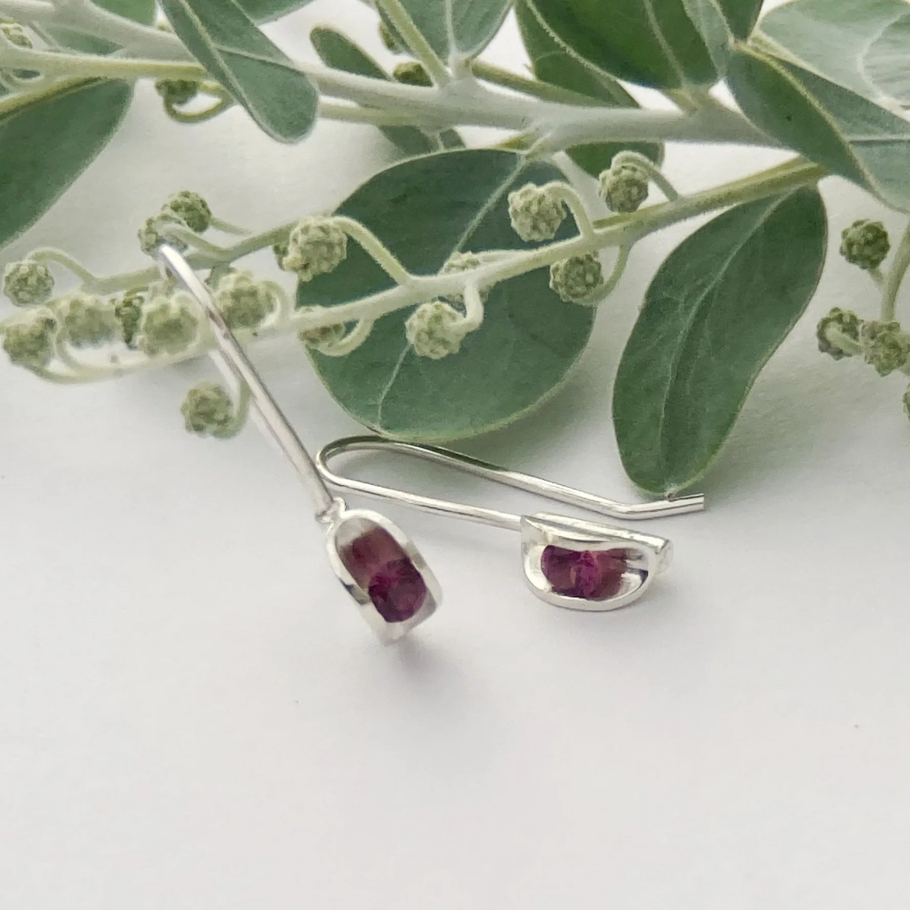 Garnet silver drop earrings