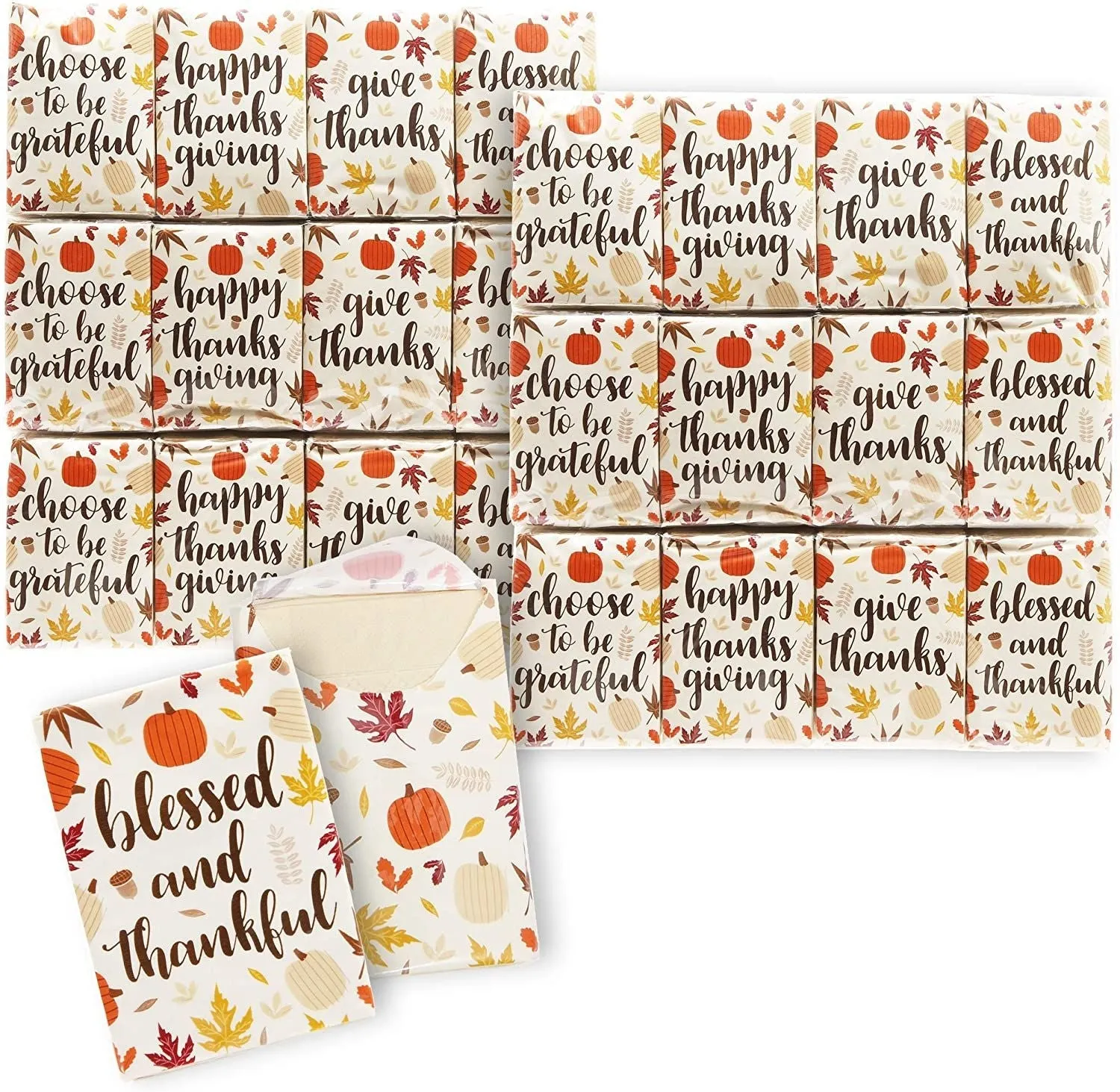 Give Thanks Pocket Tissues, Thanksgiving Travel Size Tissue Packs (72 Packs)