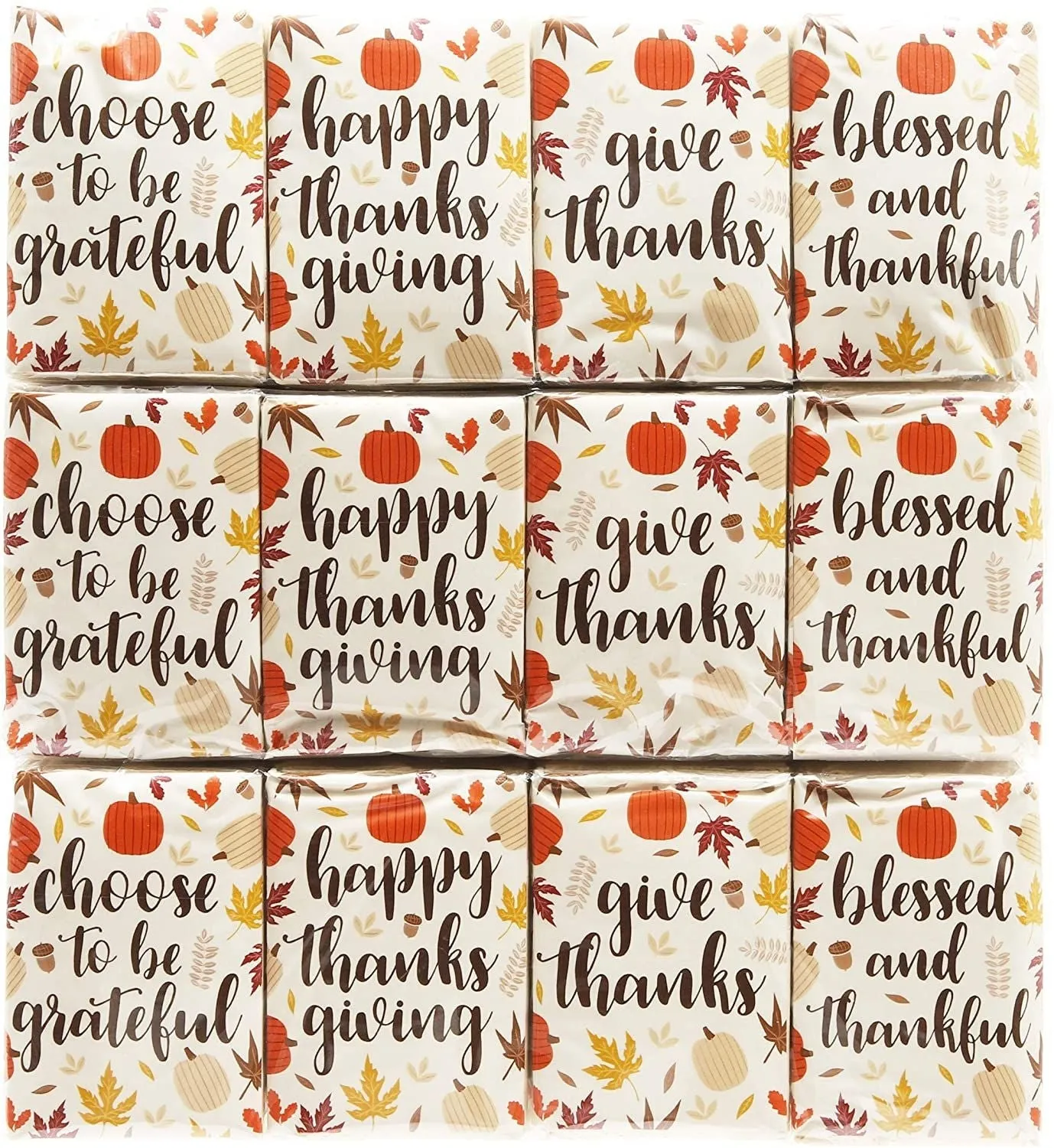 Give Thanks Pocket Tissues, Thanksgiving Travel Size Tissue Packs (72 Packs)