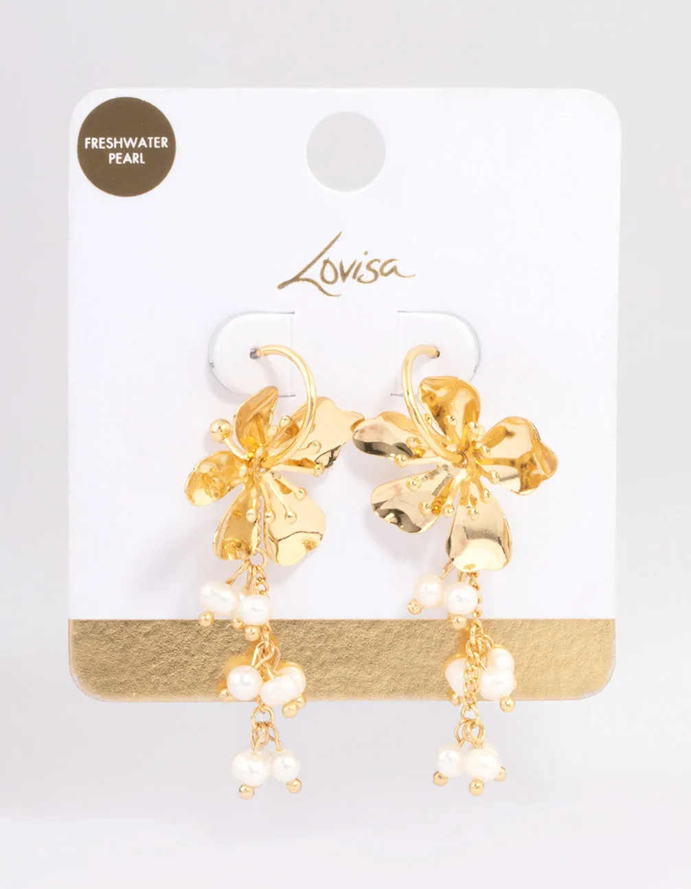 Gold Plated Large Flower Freshwater Pearls Cluster Earrings