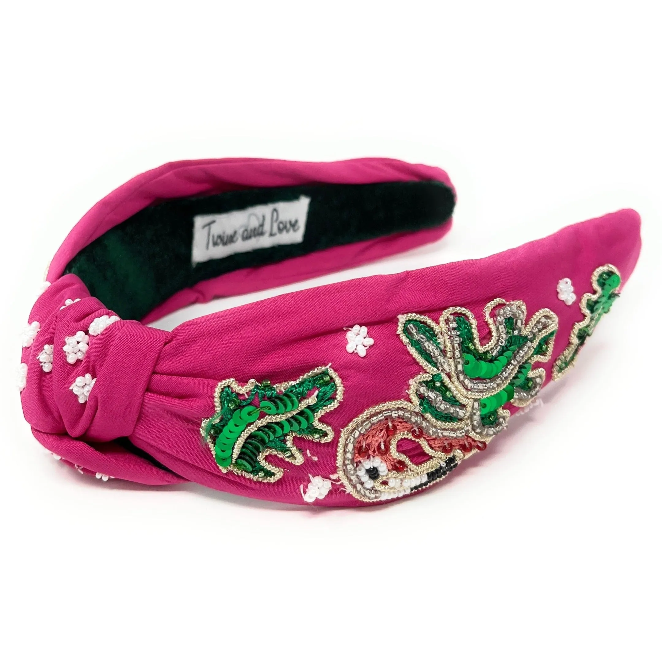 Hand Beaded Fuchsia Flamingo Knot Headband