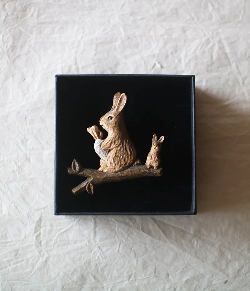 Hand-Carved Rabbit Brooch