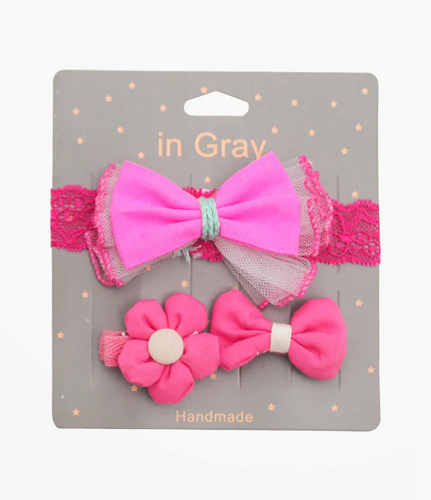 Handmade Baby Headband & Clips - Hot Pink