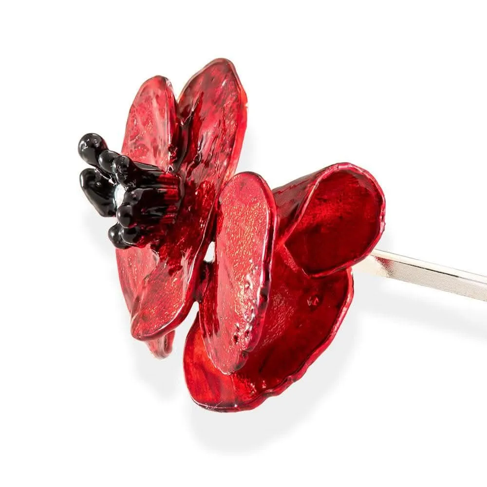 Handmade Silver Bracelet With Two Red Poppy Flowers