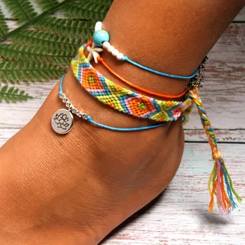 Handmade Weave Bobo Lotus Anklet Set