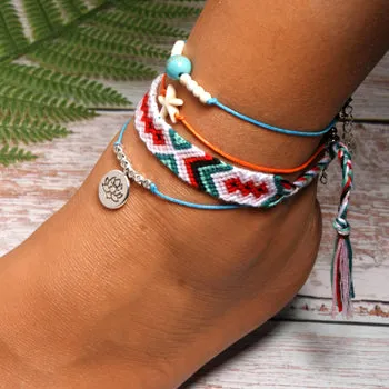 Handmade Weave Bobo Lotus Anklet Set